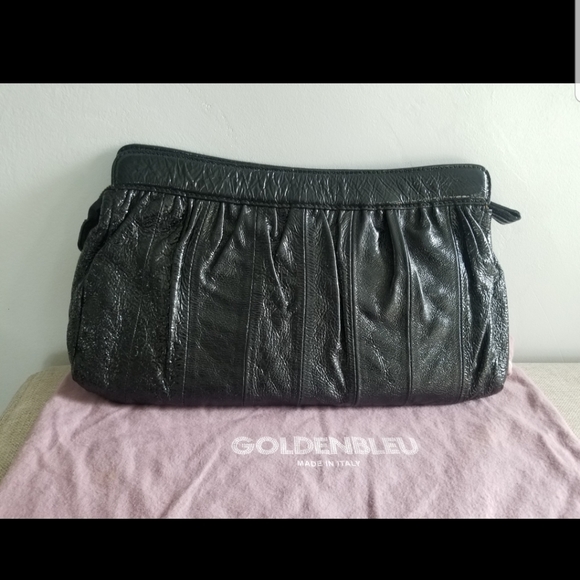 Vintage Y2K Black Patent Leather Clutch Goldenbleu Tiffany Oversized Zippered - Picture 2 of 12